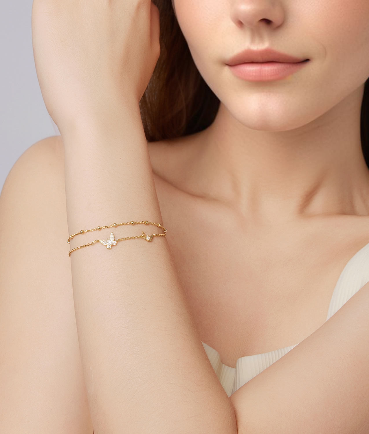 Bratara din argint Double Layer Butterfly Gold