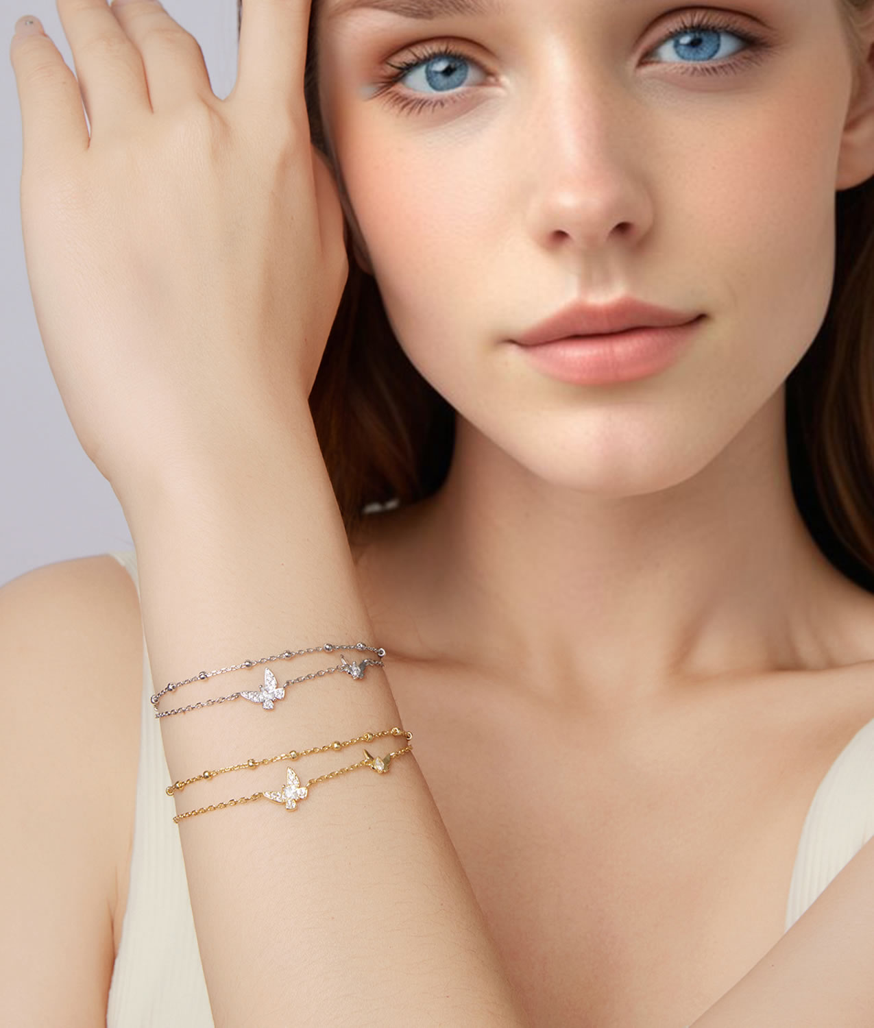 Bratara din argint Double Layer Butterfly Gold