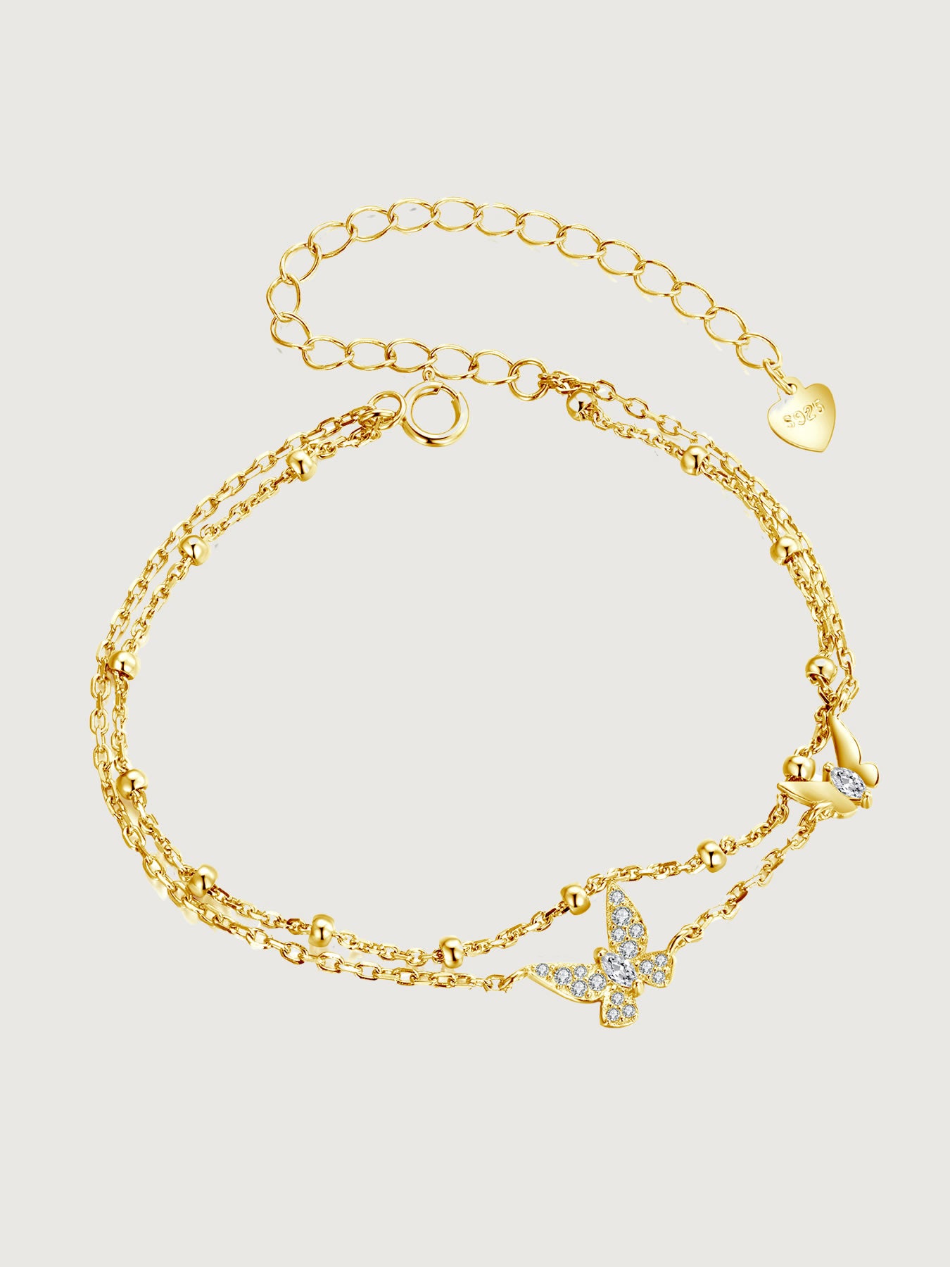 Bratara din argint Double Layer Butterfly Gold