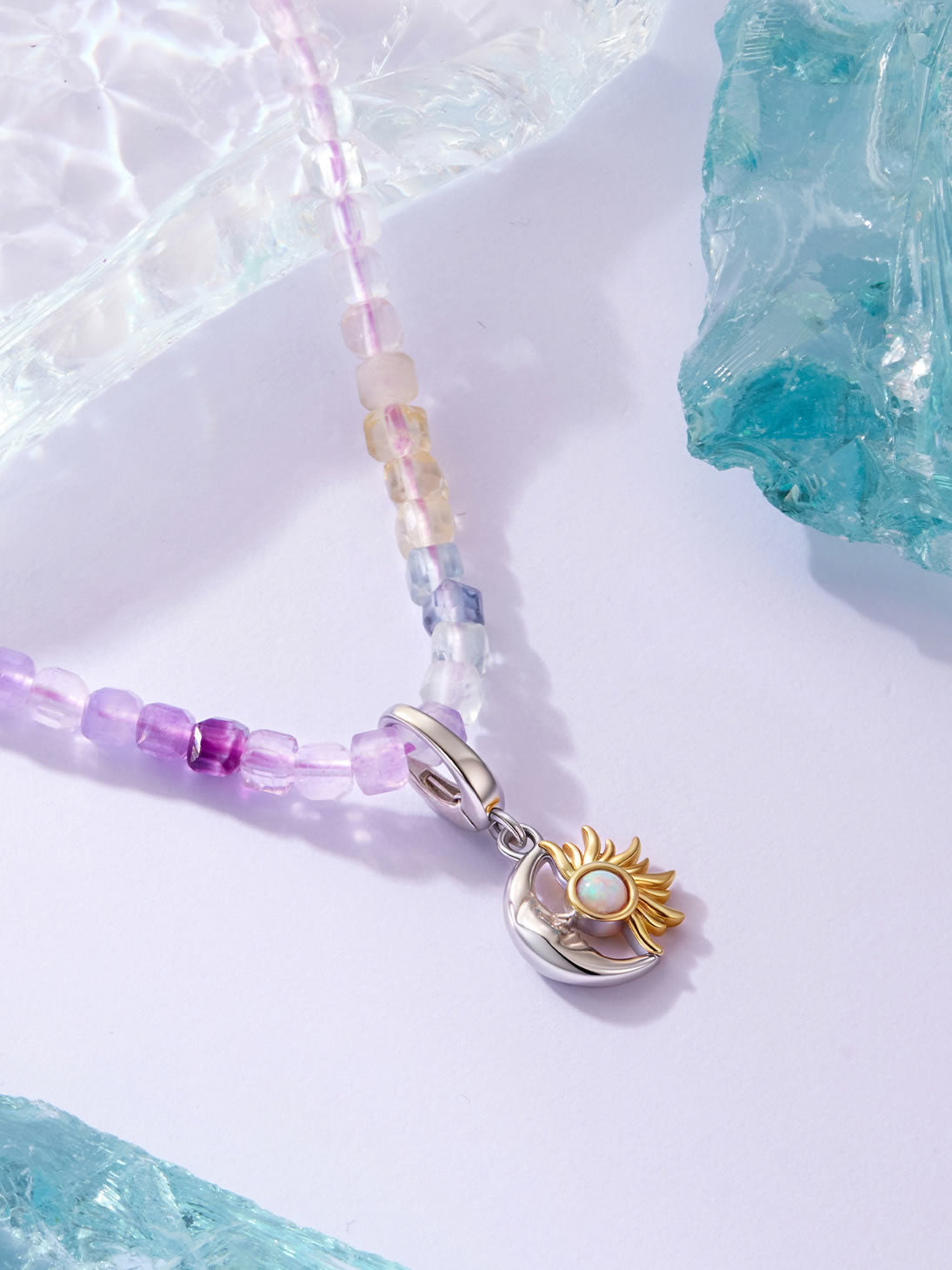 Colier din Argint Lunar Bloom Sun & Moon