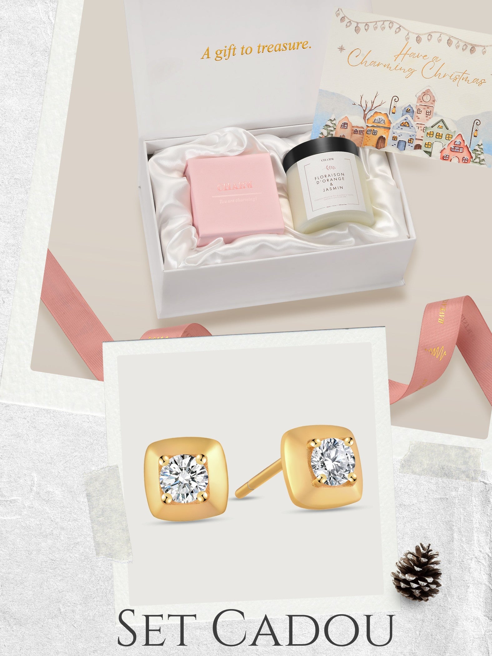 Set Cadou Gold Cushion Radiance Studs