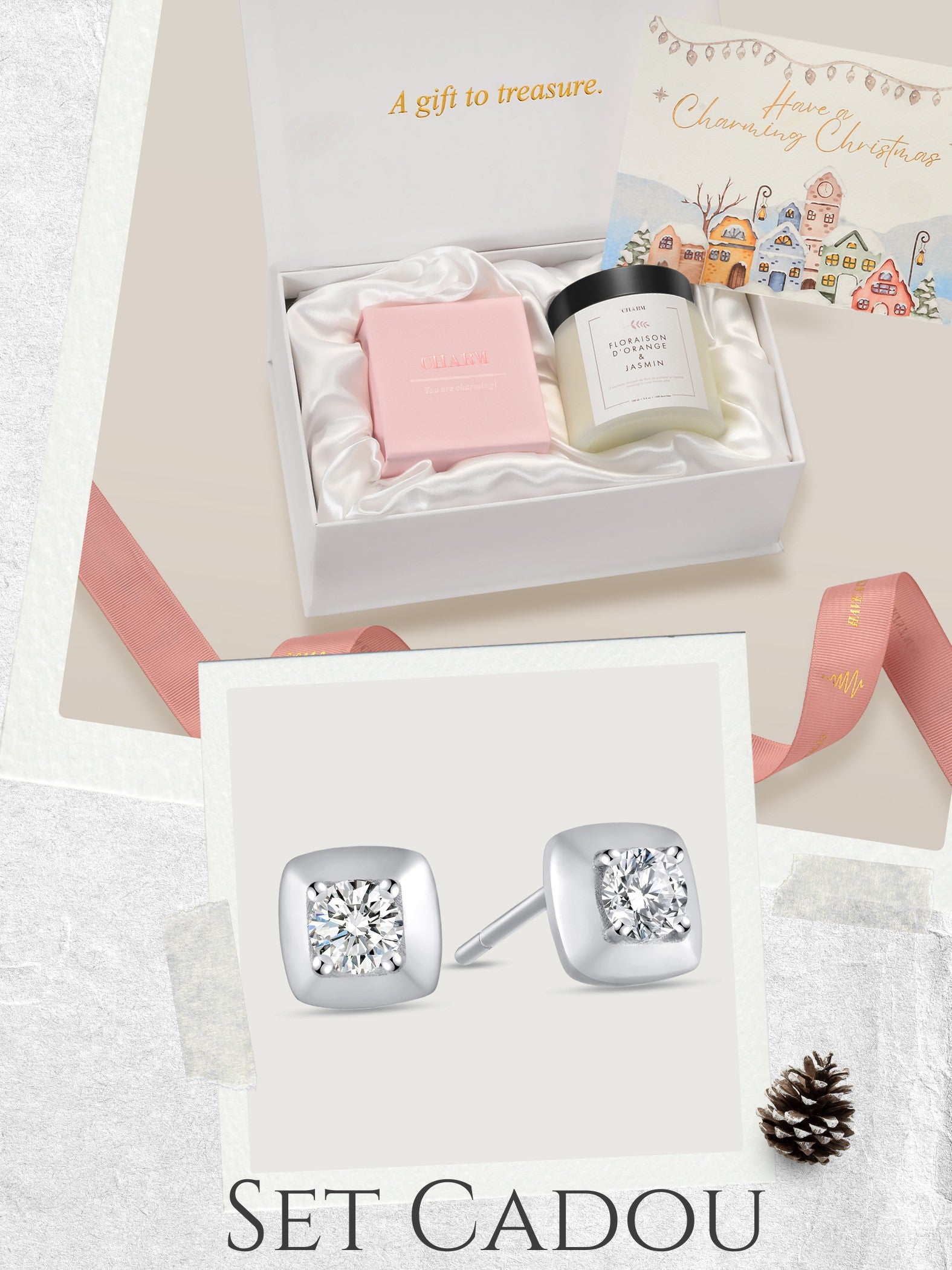 Set Cadou Silver Cushion Radiance Studs