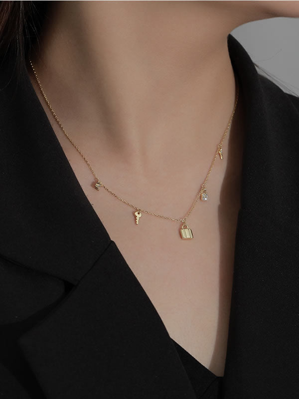 Colier din Argint Gold Locked in Love