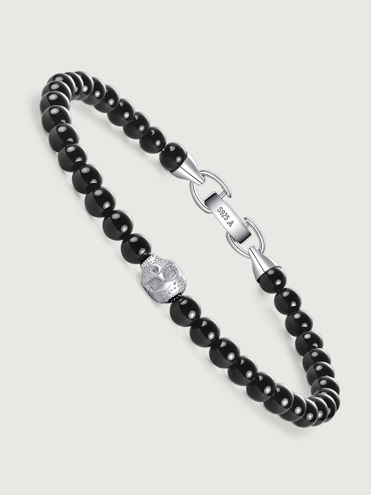 Bratara din Argint Men Black Onyx Skull Axis