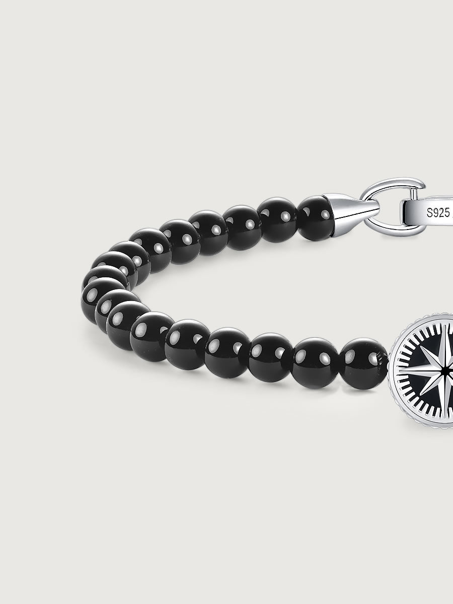 Bratara din Argint Men Black Onyx Compass Axis