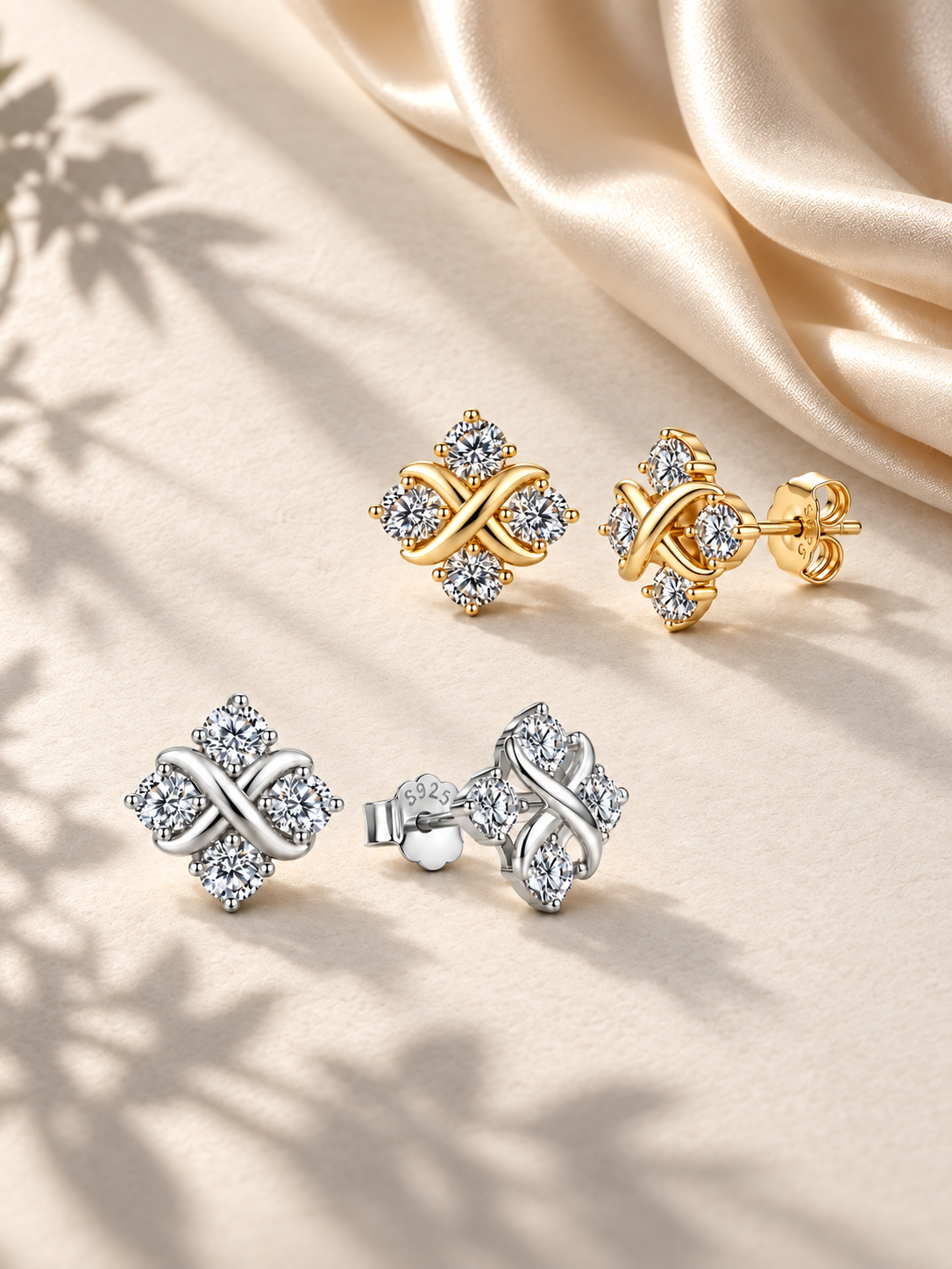 Cercei din Argint Moissanite Gold Infinity Bloom