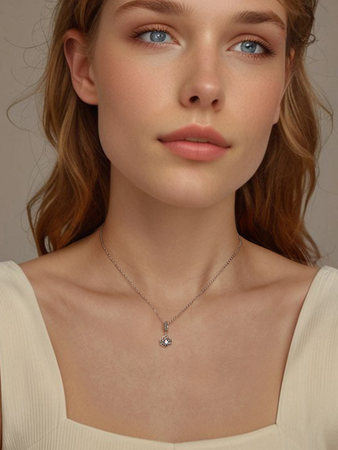 Colier din Argint Moonstone Lotus Serenity