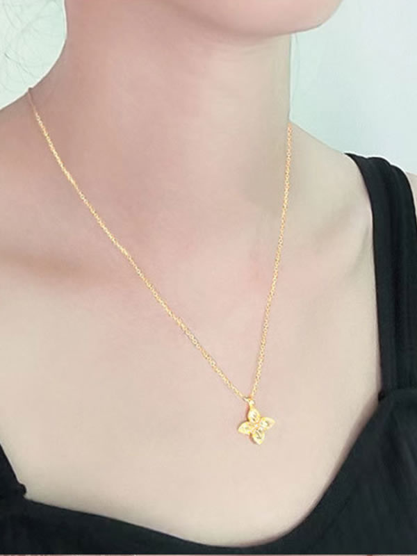 Colier din Argint Gold Radiant Petal Cross