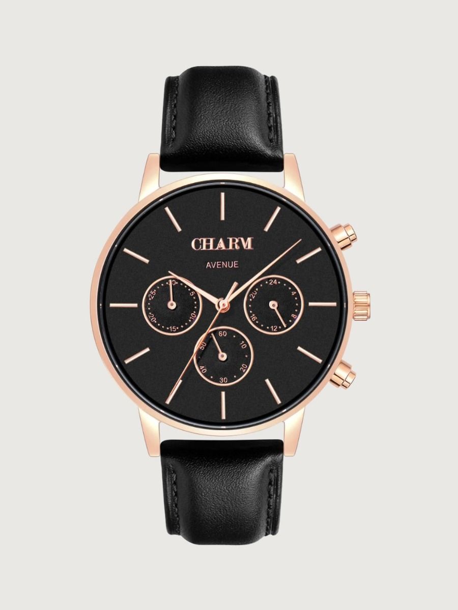 Set Cadou: Ceas Avenue Dorobanti Rose Gold + Curea de piele Neagra