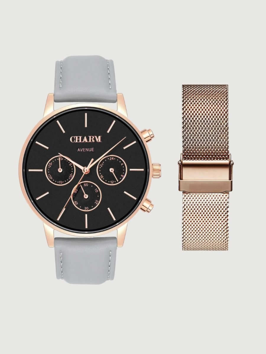 Set Cadou : Ceas Avenue Dorobanti Grey + Curea de metal Rose Gold
