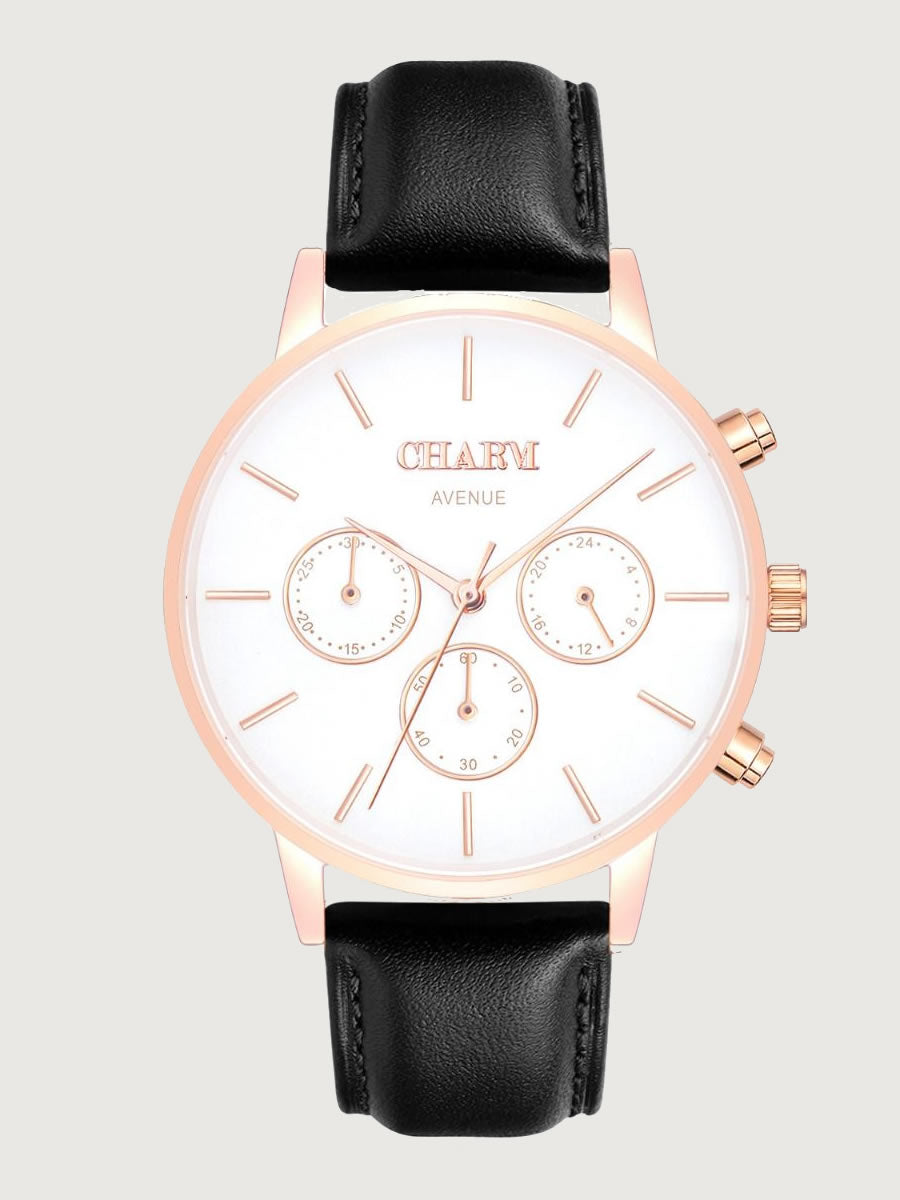 Set Cadou : Ceas Avenue Victoriei Rose Gold + Curea de piele Neagra