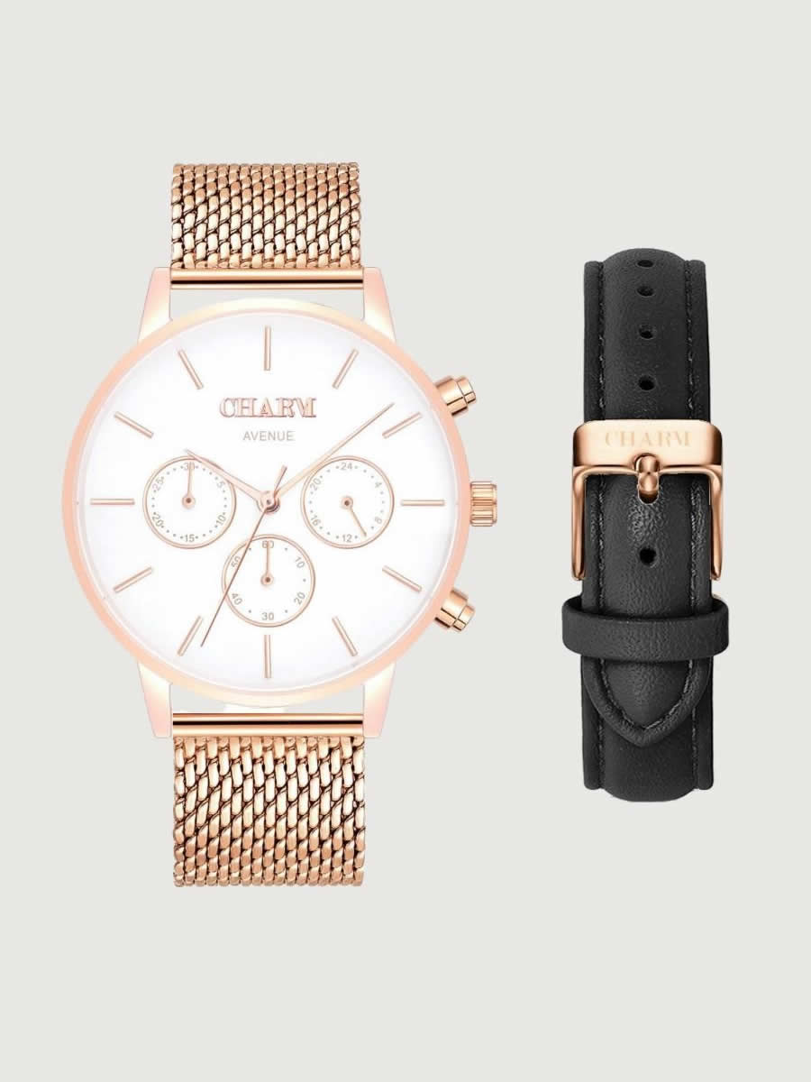 Set Cadou : Ceas Avenue Victoriei Rose Gold + Curea de piele Neagra