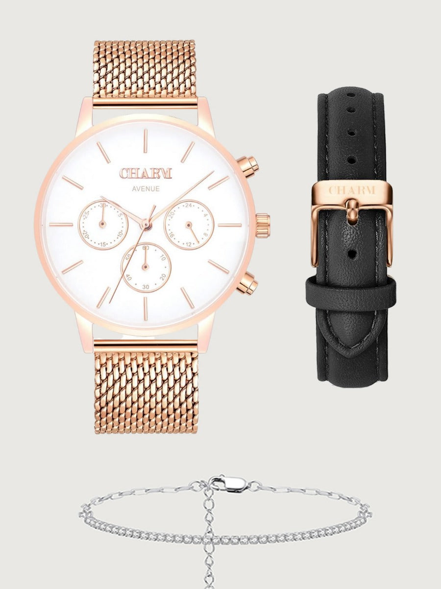 Set Cadou : Ceas Avenue Victoriei Rose Gold + Curea de piele Neagra