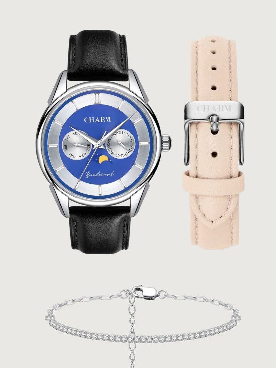 Set Unisex: Ceas Boulevard Aviatorilor Black + Curea de piele Nuderose