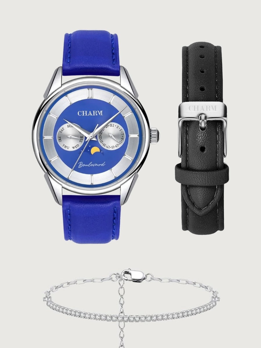 Set Unisex: Ceas Boulevard Aviatorilor Blue + Curea de piele Neagra