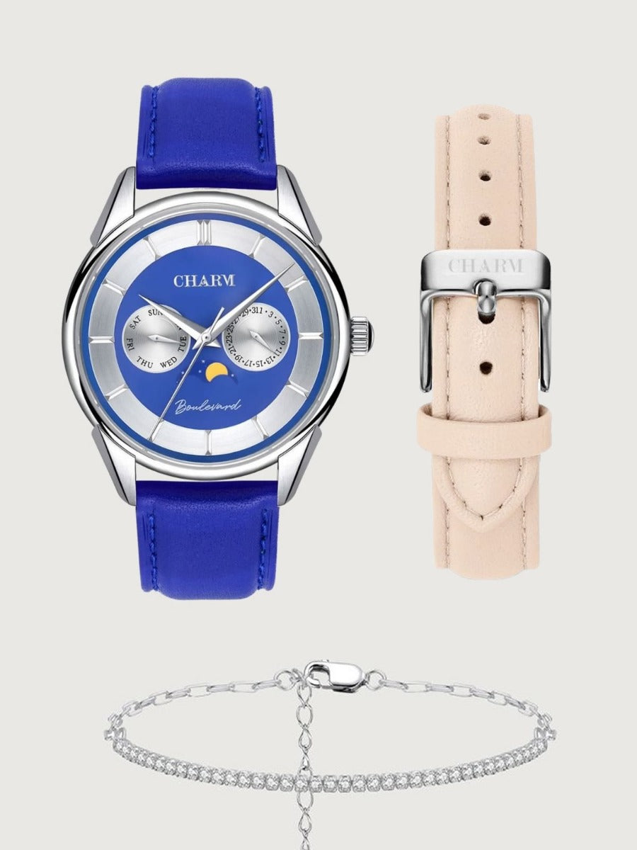 Set Unisex: Ceas Boulevard Aviatorilor Blue + Curea de piele Nuderose