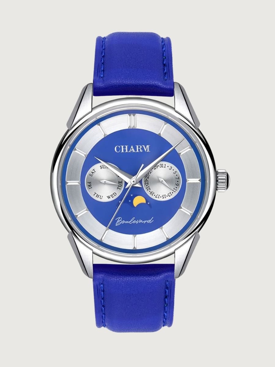 Set Unisex: Ceas Boulevard Aviatorilor White + Curea de piele Albastra