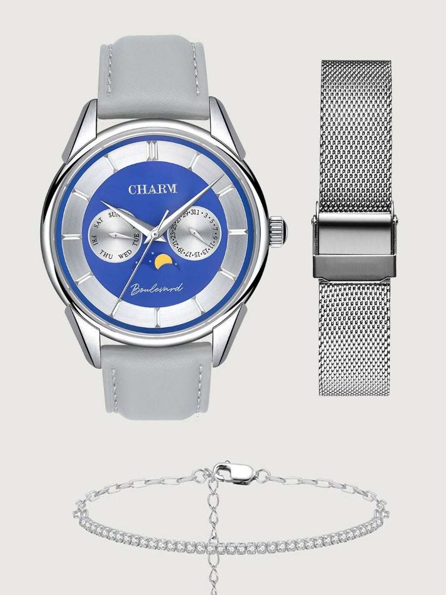 Set Unisex: Ceas Boulevard Aviatorilor Grey + Curea din otel inoxidabil Argintie