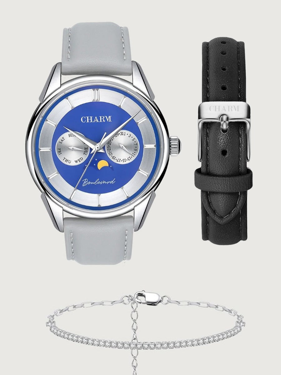 Set Unisex Cadou : Ceas Boulevard Aviatorilor Grey + Curea de piele Neagra
