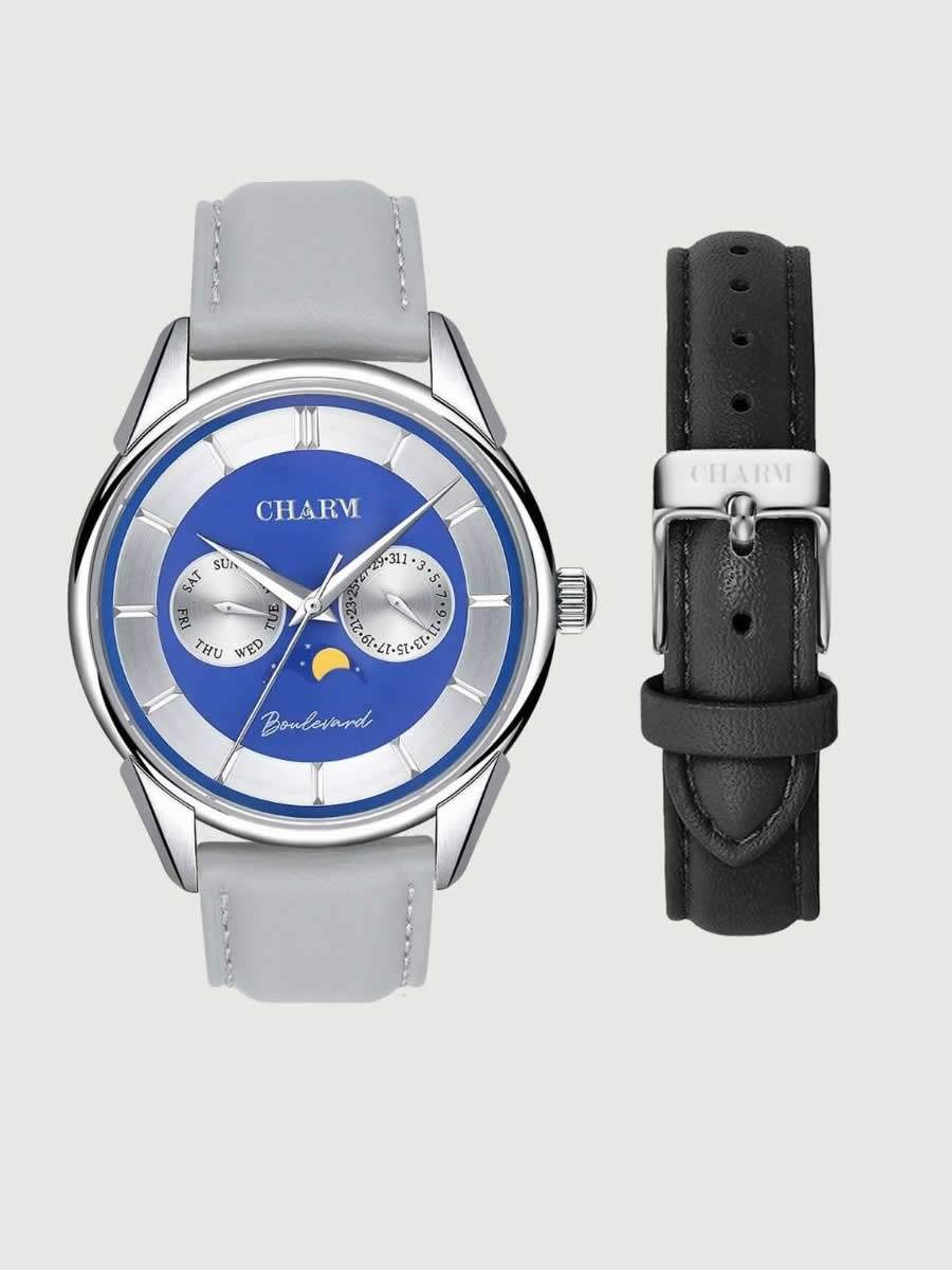Set Unisex Cadou : Ceas Boulevard Aviatorilor Grey + Curea de piele Neagra