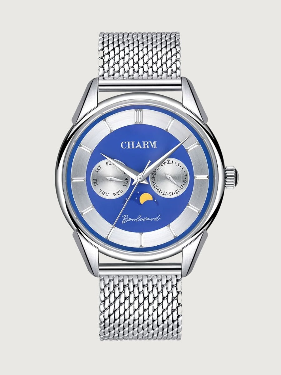 Set Unisex: Ceas Boulevard Aviatorilor Silver + Curea de piele Neagra