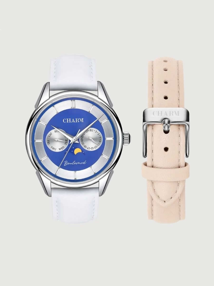 Set Unisex: Ceas Boulevard Aviatorilor White + Curea de piele Nuderose