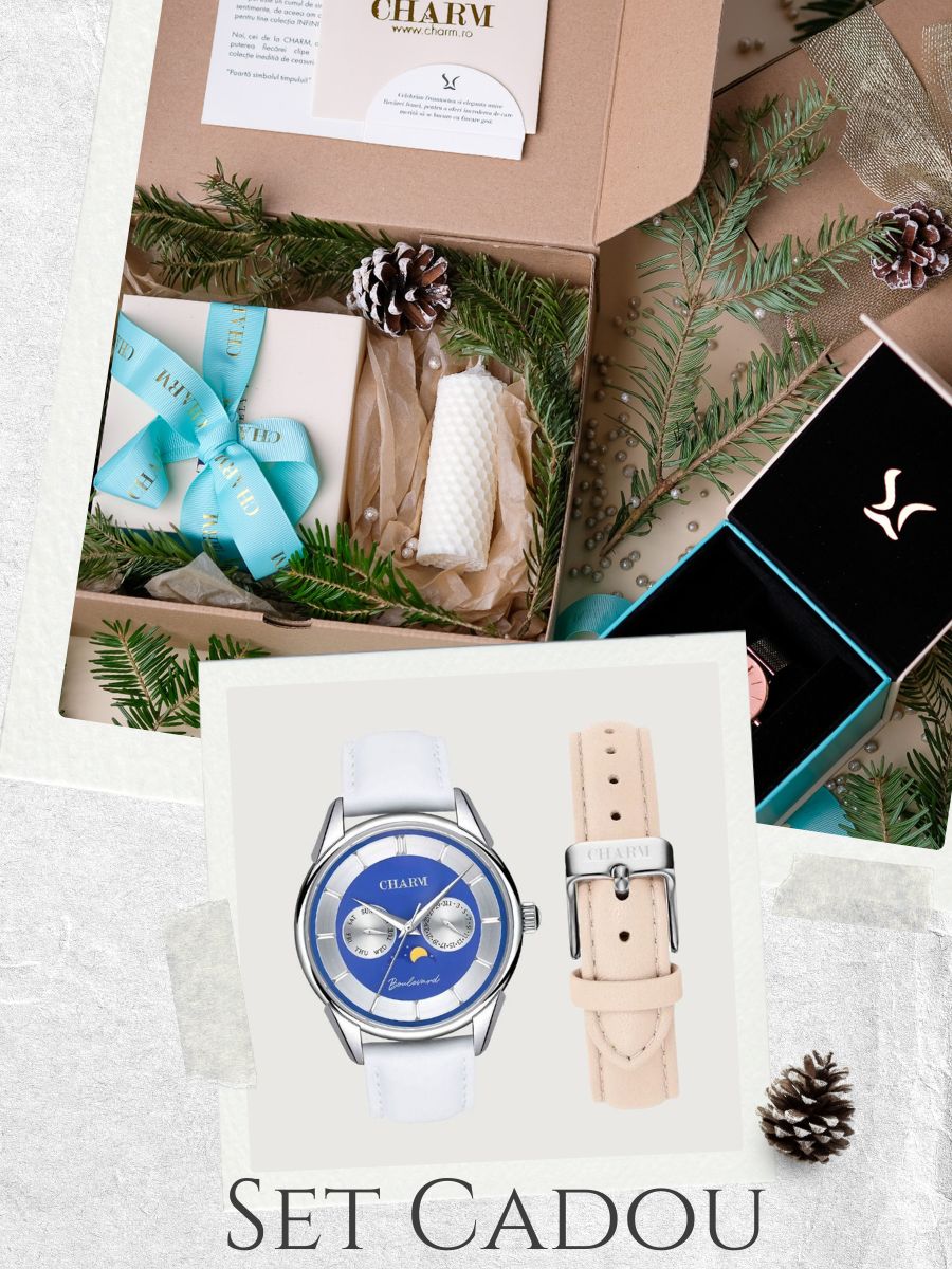 Set Unisex: Ceas Boulevard Aviatorilor White + Curea de piele Nuderose