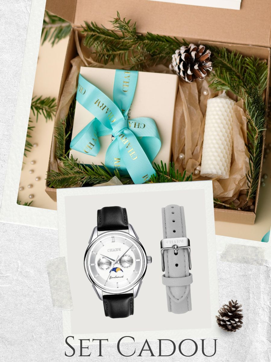 Set Unisex: Ceas Boulevard Kiseleff Black + Curea de piele Gri