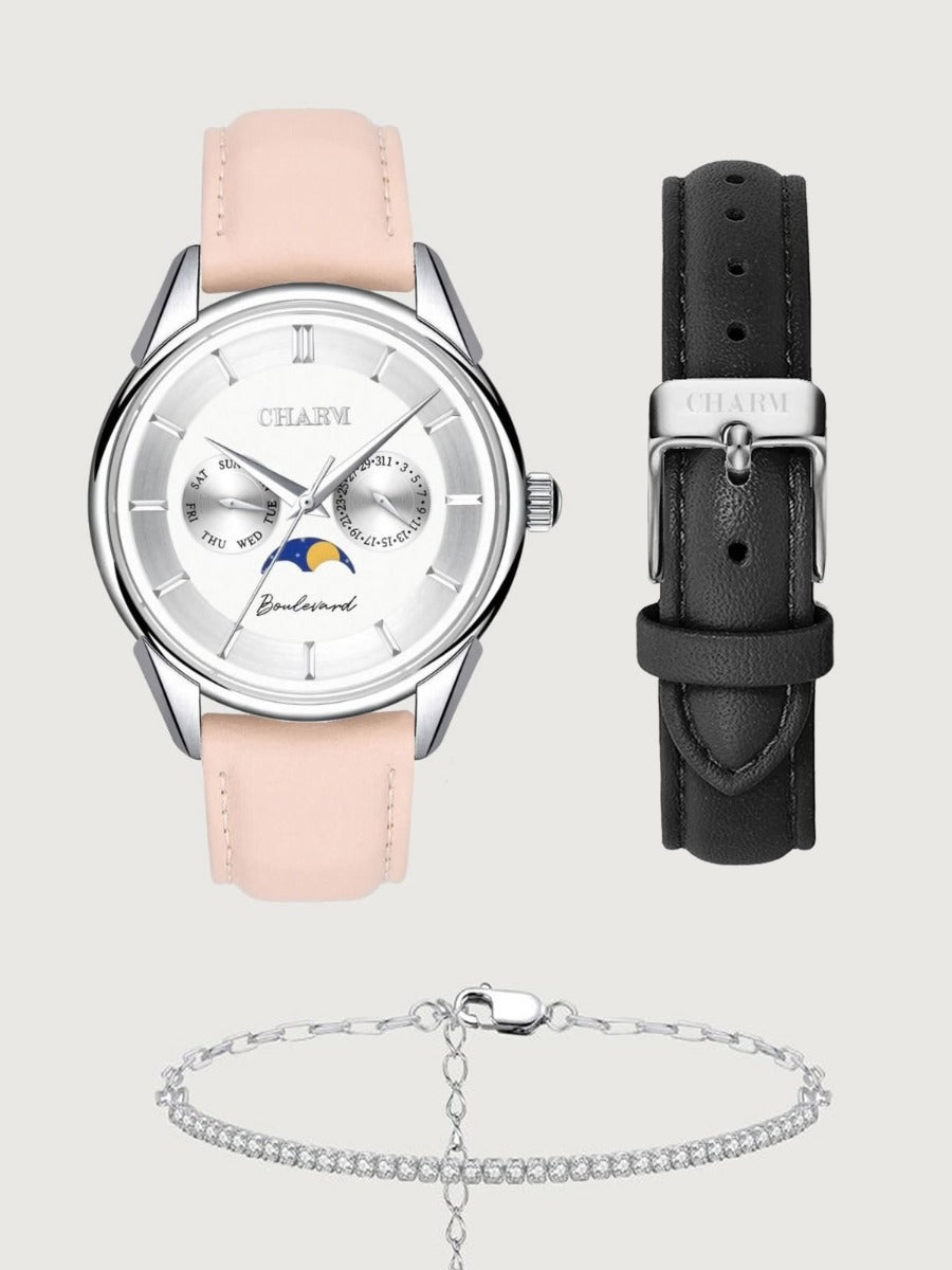Set Unisex Cadou : Ceas Boulevard Kiseleff Nude Rose + Curea de piele Neagra