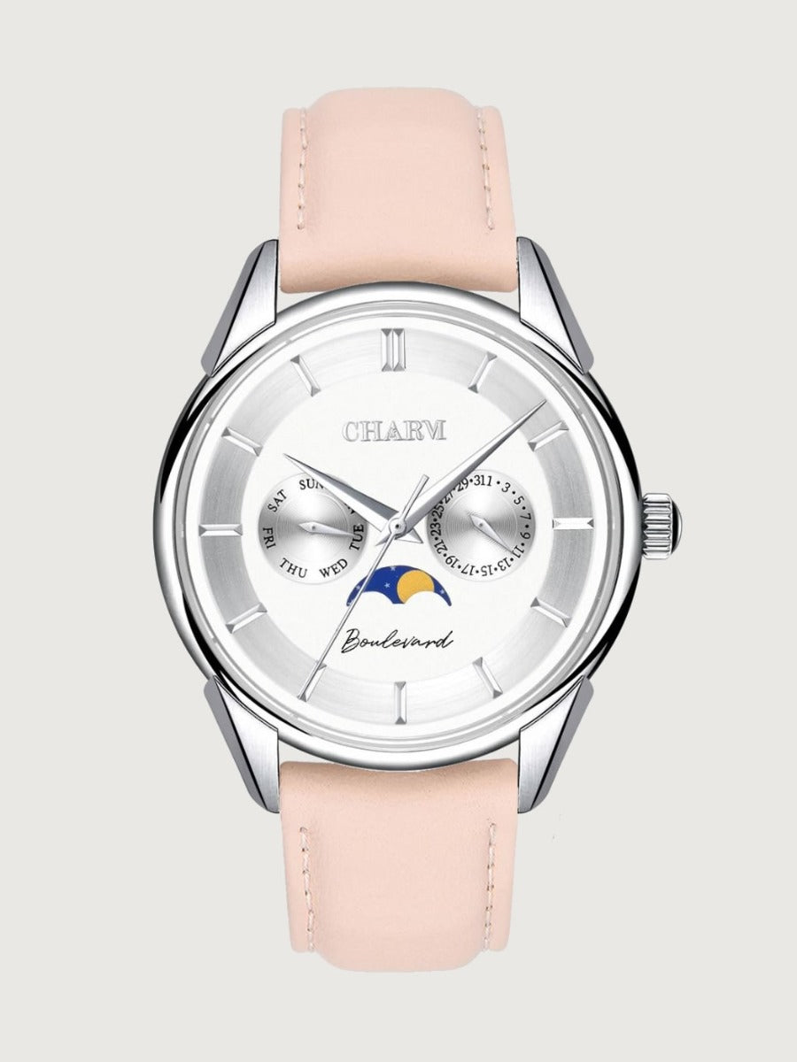 Set Unisex: Ceas Boulevard Kiseleff Nude Rose + Curea din otel inoxidabil Argintie