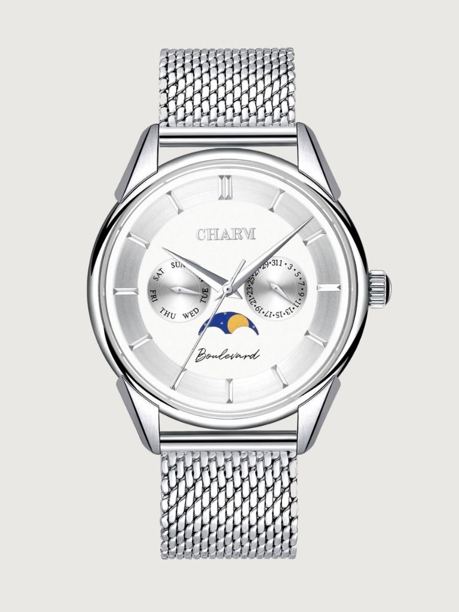 Set Unisex: Ceas Boulevard Kiseleff Nude Rose + Curea din otel inoxidabil Argintie