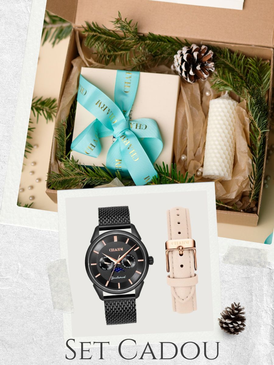 Set Unisex: Ceas Boulevard Decebal Metal Black + Curea de piele Nuderose