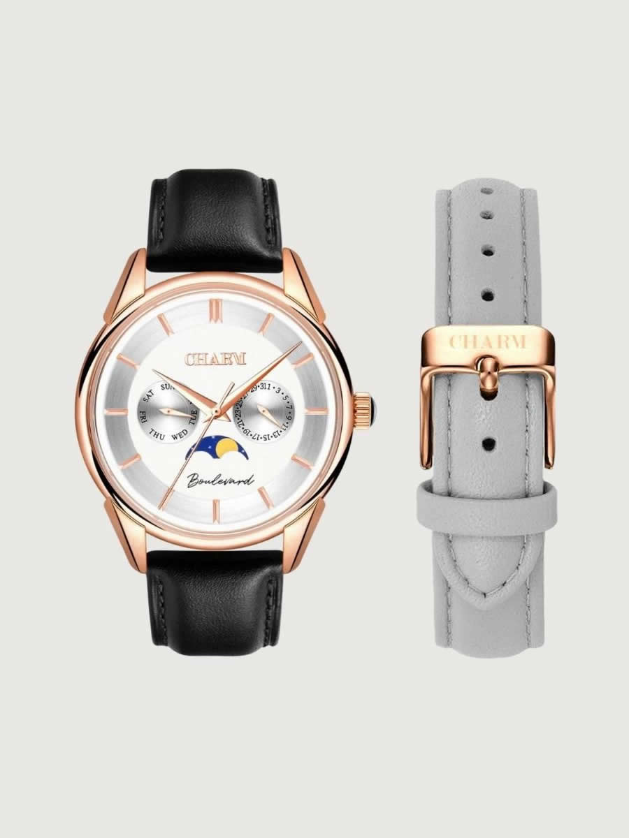 Set Unisex: Ceas Boulevard Unirii Black + Curea de piele Gri