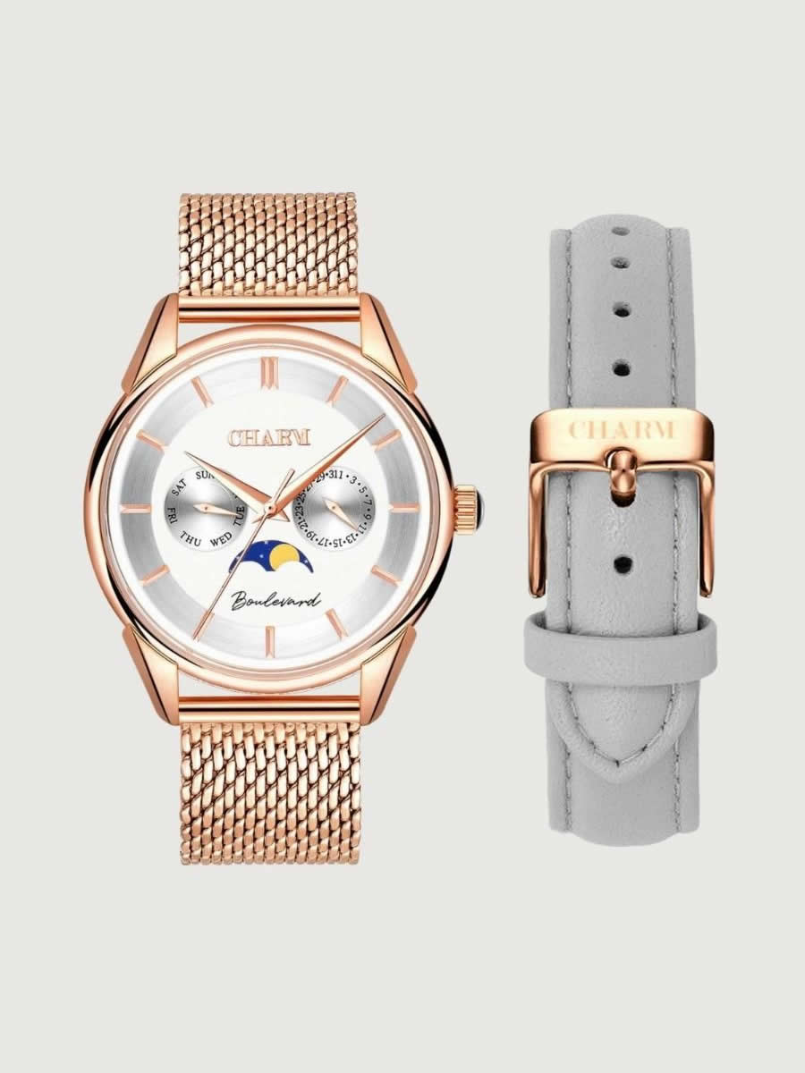 Set Unisex: Ceas Boulevard Unirii Rose Gold + Curea de piele Gri