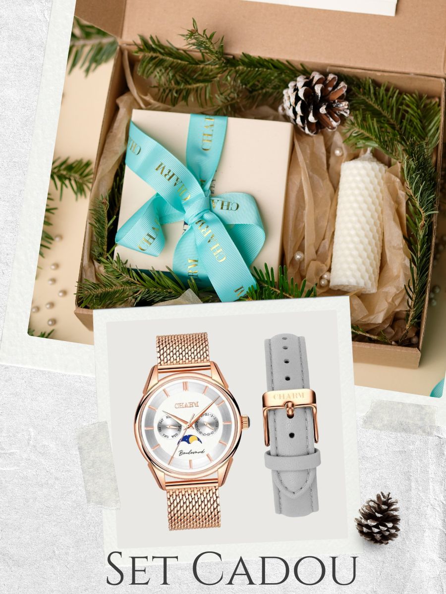 Set Unisex: Ceas Boulevard Unirii Rose Gold + Curea de piele Gri