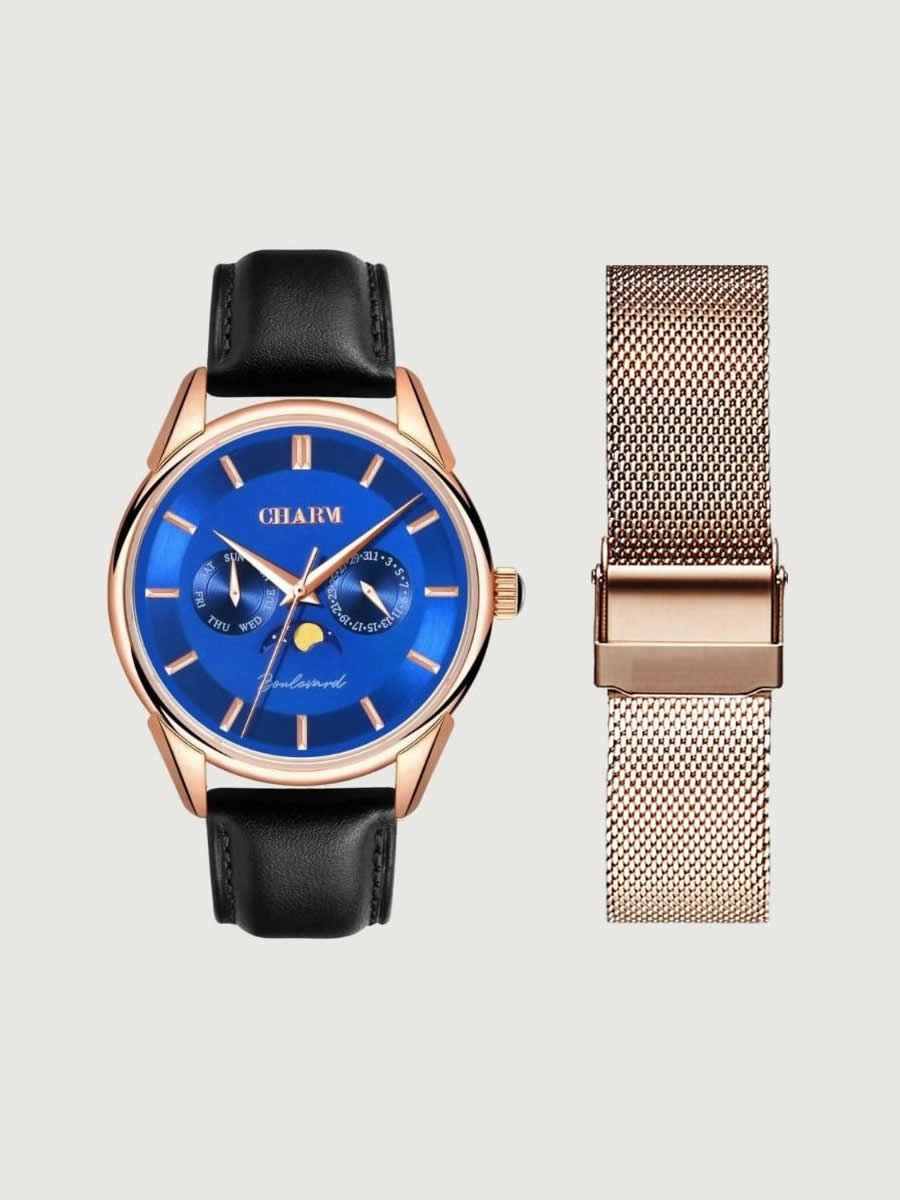 Set Unisex: Ceas Boulevard Primaverii Black + Curea din otel inoxidabil Rose Gold