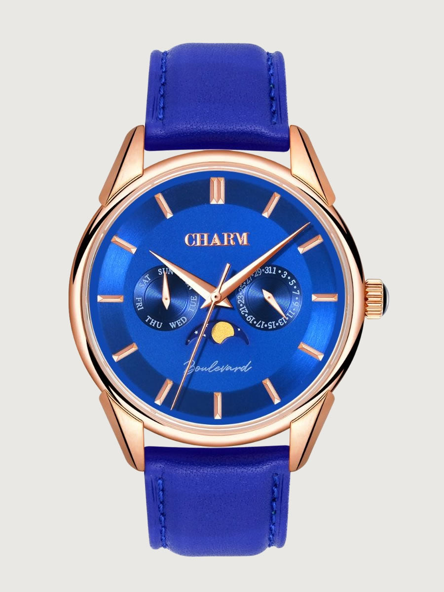 Set Unisex: Ceas Boulevard Primaverii Blue + Curea din otel inoxidabil Rose Gold