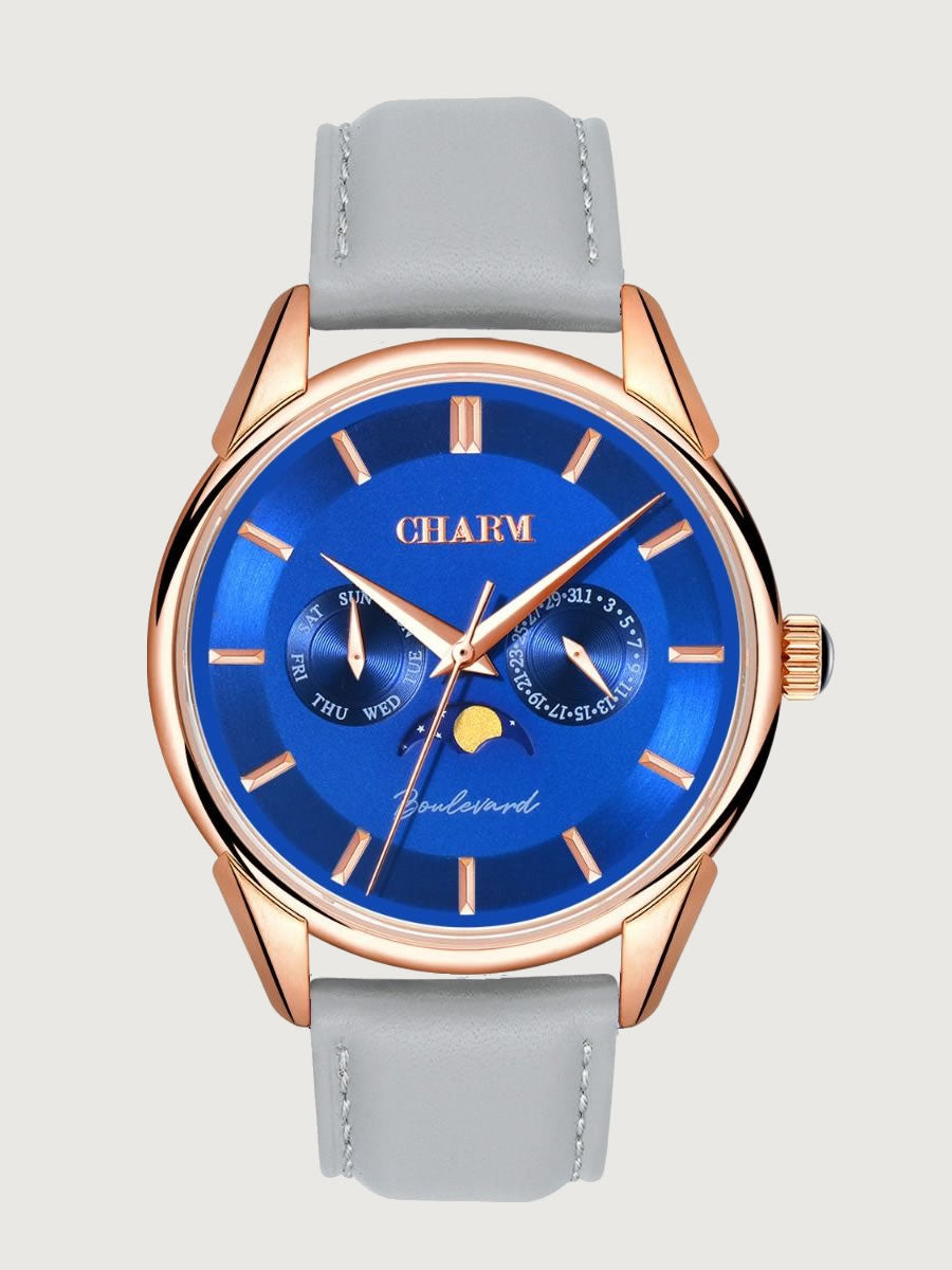 Set Unisex: Ceas Boulevard Primaverii Grey + Curea de piele Albastra