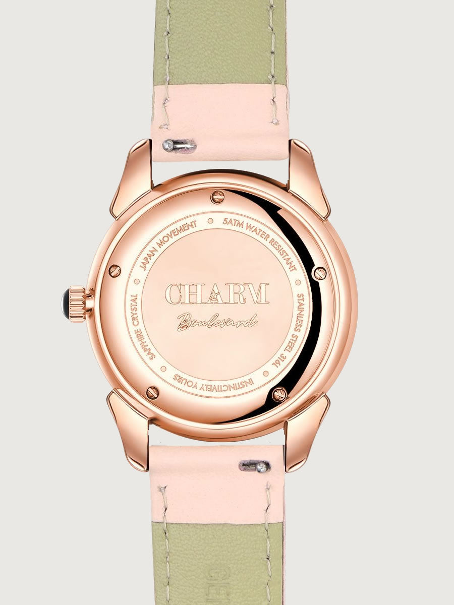 Set Unisex : Ceas Boulevard Primaverii Nude Rose + Curea de piele Albastra