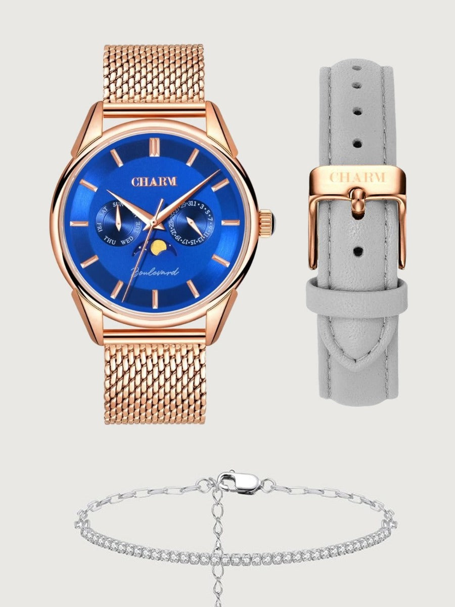 Set Unisex: Ceas Boulevard Primaverii Rose Gold + Curea de piele Gri