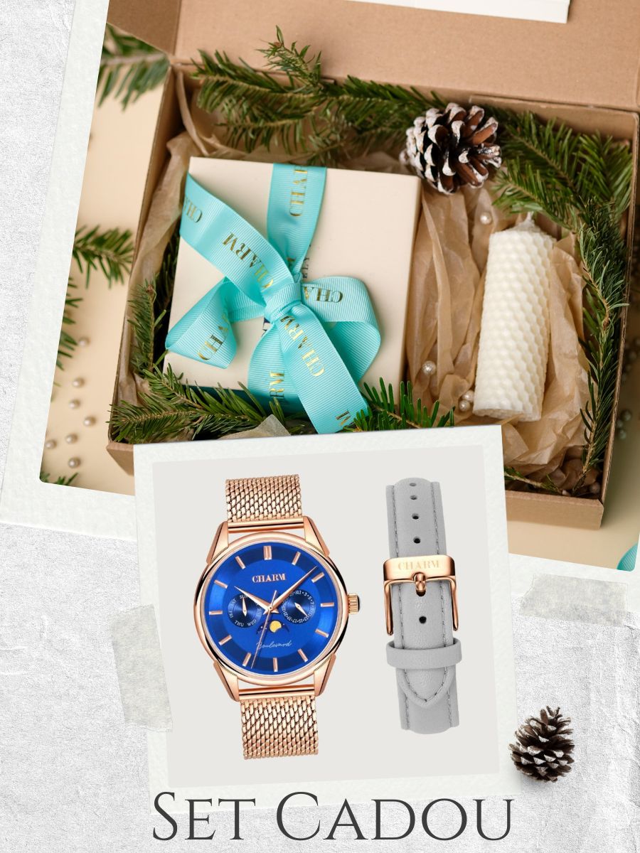 Set Unisex: Ceas Boulevard Primaverii Rose Gold + Curea de piele Gri