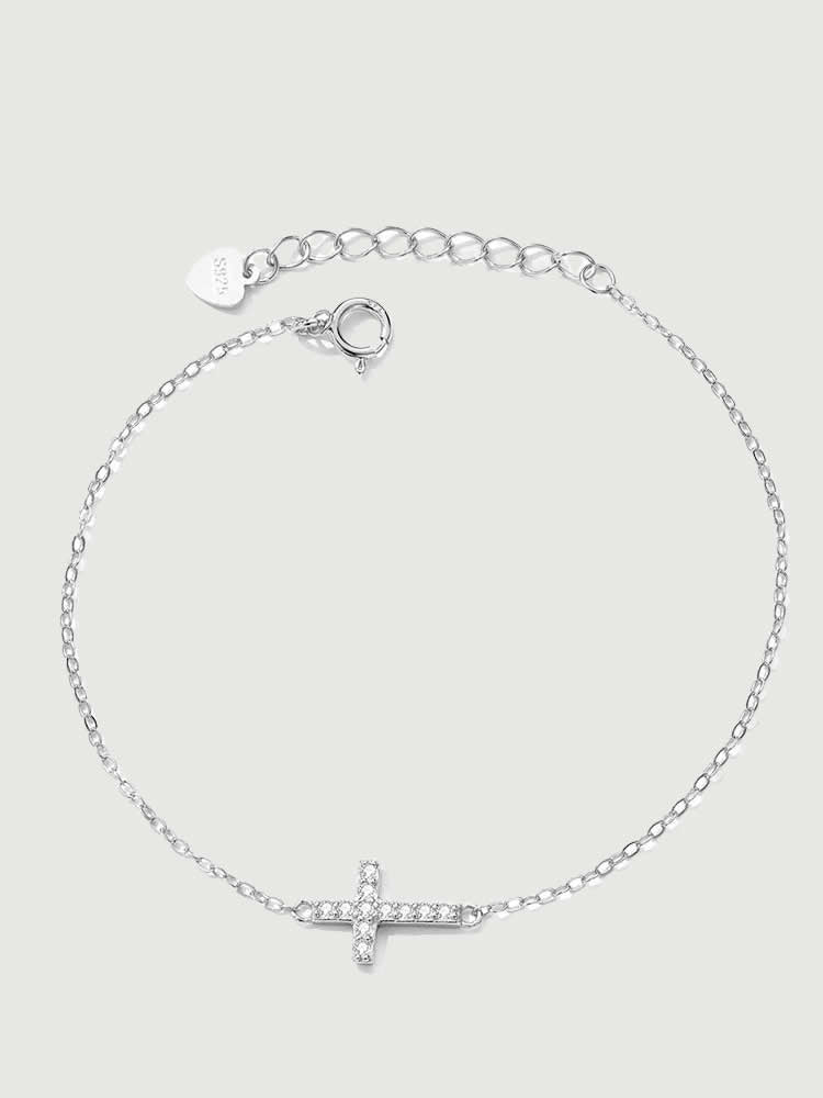 Brățară din argint 925 cu pandantiv cruce Faithful Glow
