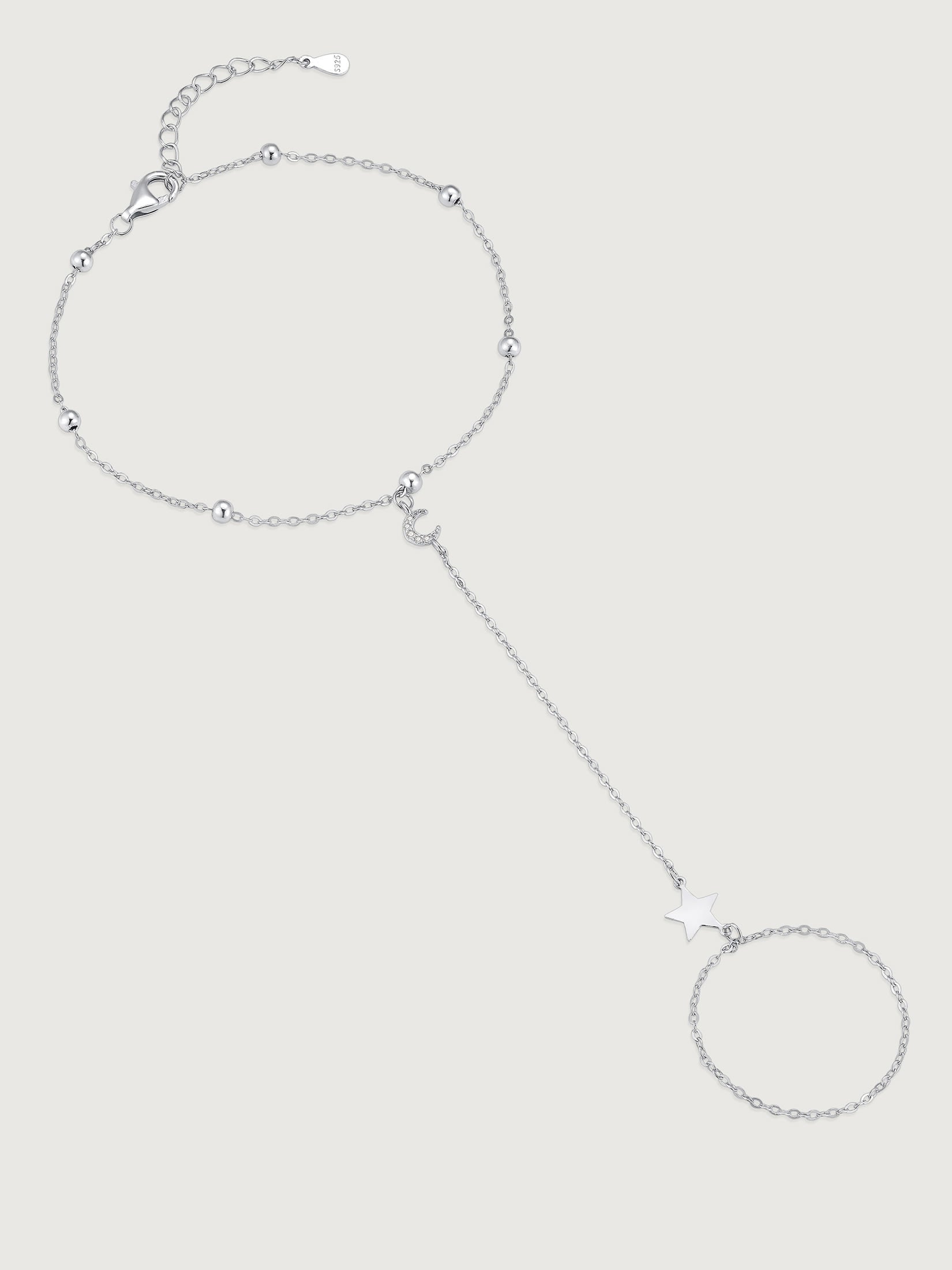 Brățară din argint 925 cu lună și stea tip hand chain Celestial Moon & Star