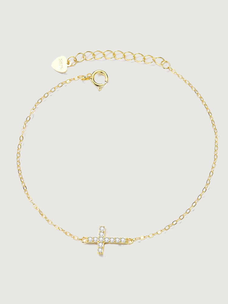 Brățară din argint 925 placată cu aur cu pandantiv cruce Divine Radiance