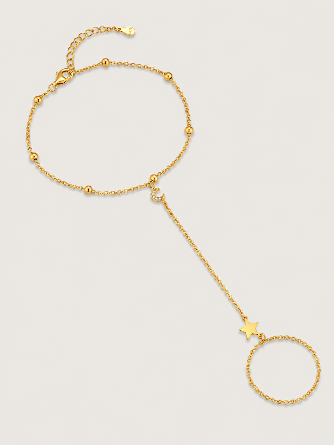 Brățară din argint 925 placată cu aur cu lună și stea tip hand chain