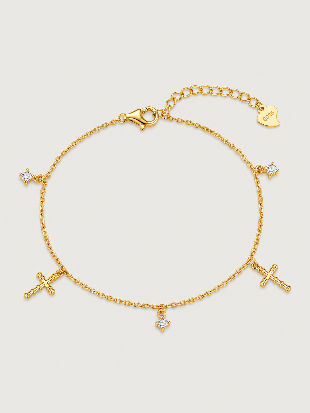 Brățară din argint 925 placată cu aur 14K cu cruci și zirconii 5A Divine Cross Charms
