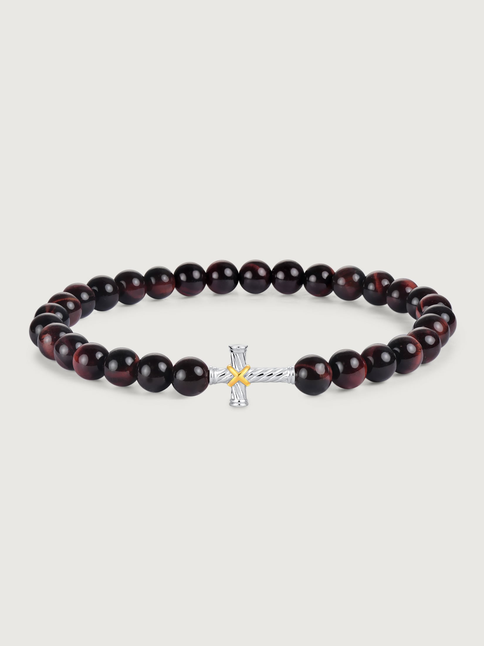 Bratara din argint cu red tiger eye si cruce pentru barbati model Crimson Cross