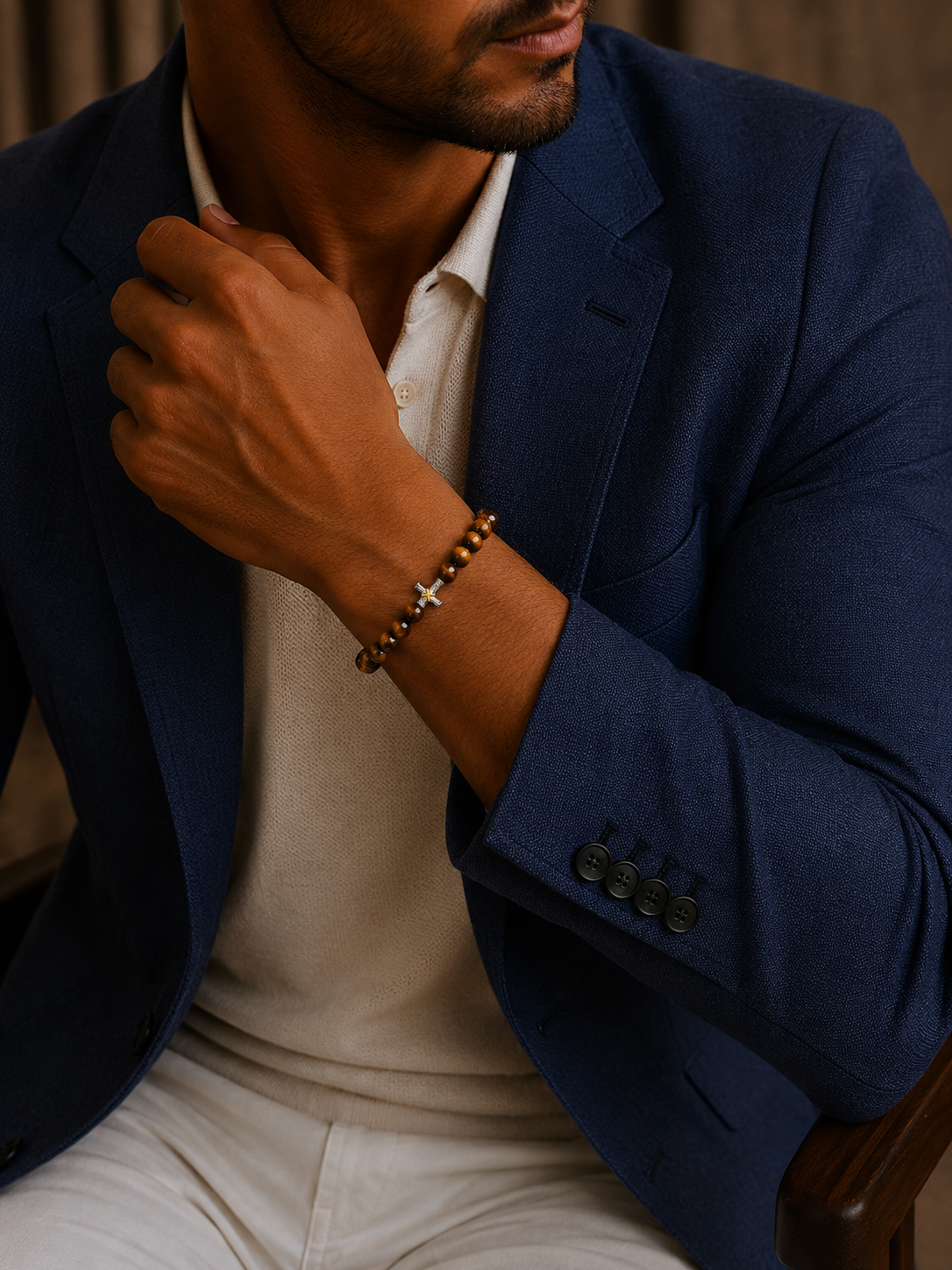 Bratara din argint cu tiger eye si cruce pentru barbati model Amber Cross lqa mana