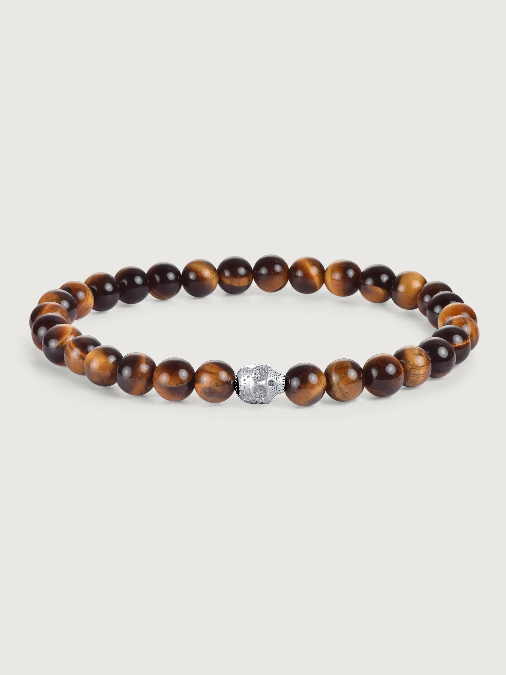 Bratara din argint cu tiger eye galben si craniu pentru barbati model Amber Skull