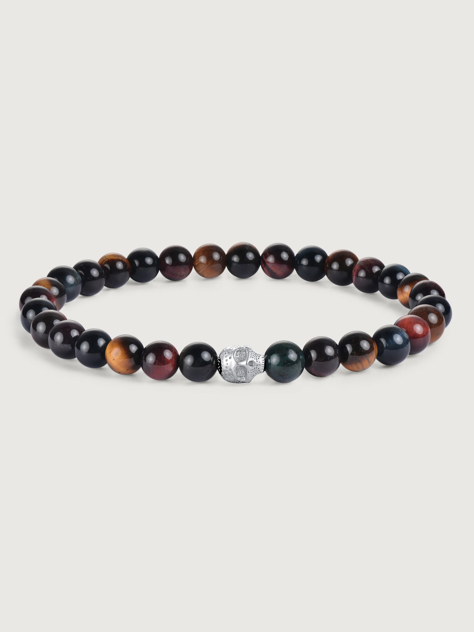 Bratara din argint cu tiger eye multicolor si craniu pentru barbati model Spectrum Skull